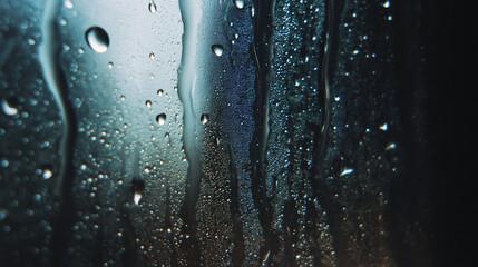 Water Droplet Trails on Dark Window Glass