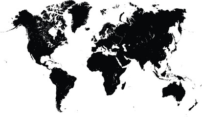 Blank World Map Silhouette – Editable Vector Map with Solid Black Countries. EPS