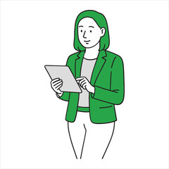 Professional Businesswoman Using Tablet – Modern Flat Vector Illustration for Workplace and Technology

