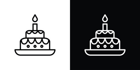 Cake birthday icon design. simple stroke line vector icon set