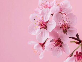Pink Blossom Close-up Delicate Floral Composition on Pink Background, Spring, Nature Photography spring blossoms, cherry blossom