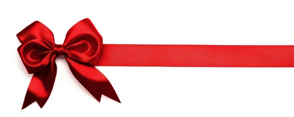 Red Satin Bow and Ribbon on White Gift Decoration, Holiday Design Gift wrapping, Ribbon bow