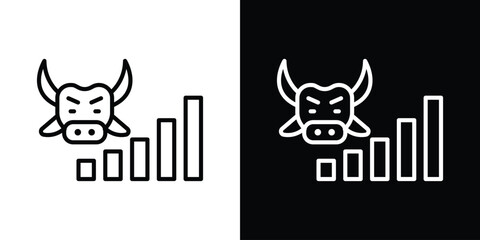 Bull market icon design. simple stroke line vector icon set
