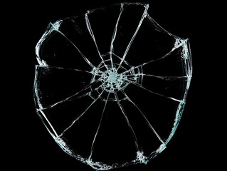 Shattered Glass Radial Composition High-Res Image of Broken Glass, Radial Crack Pattern, Black Background, Glass Texture Shattered Glass, Broken Glass