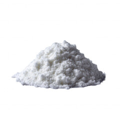 A fine mound of white granulated salt, set against a white isolated background, showcasing its texture and purity for culinary and health-related themes.
