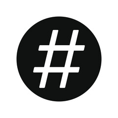 Hashtag symbol icon in black circle