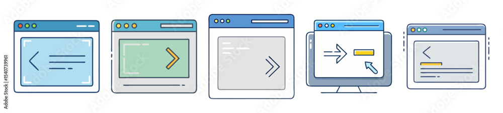 Poster conceptual illustration depicting various software coding and development web interfaces