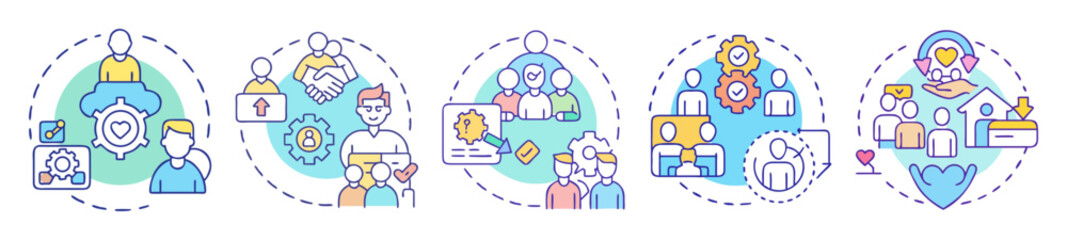 Visual representation of core values with collaborative teamwork and personal development.