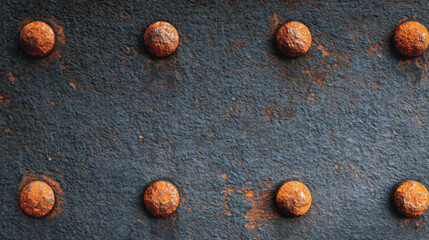 Dark Grey Metal Panel with Orange Rivets and Rust
