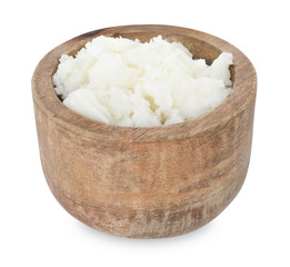 Shea butter in bowl isolated on white