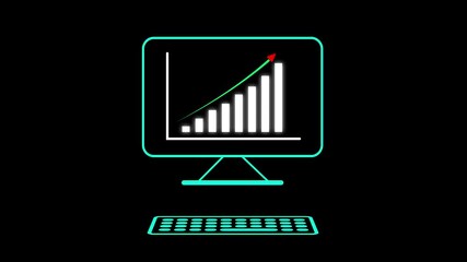 Computer monitor with bright chart, Financial analytics icon for business growth and digital data visuals