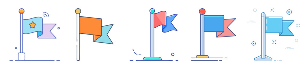 Collection of minimalist flag icons in various colors and stylized designs