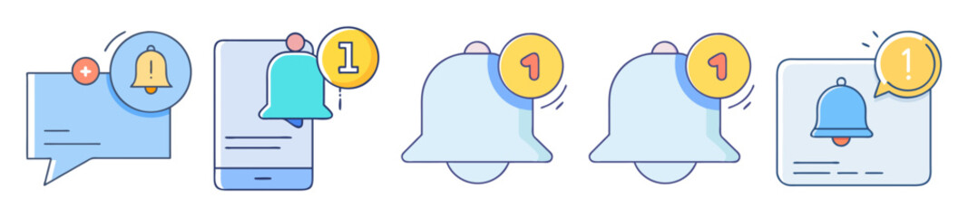 Notifications icons set, showing different notification styles and messaging updates