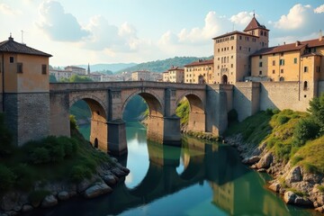 Fototapeta premium Ancient Roman bridge, Castel Sant'Angelo backdrop, castle, angel
