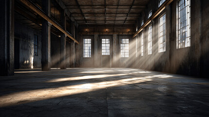 Sunlit Industrial Warehouse Interior