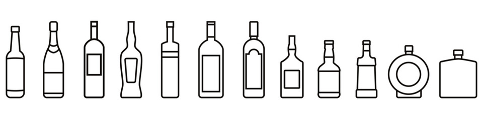 Bottle of alcohol icon vector set. Bottle illustration sign collection. Alcohol symbol. Wine logo.