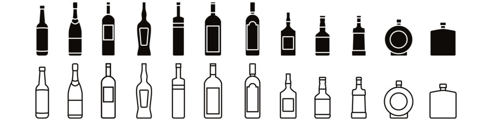 Bottle of alcohol icon vector set. Bottle illustration sign collection. Alcohol symbol. Wine logo.