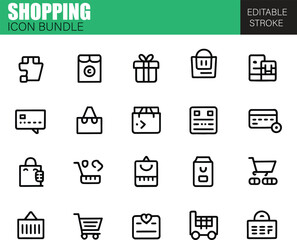 Shopping Icon Bundle – Flat Vector Set for Online Retail, Consumer Goods, and Digital Shopping Experiences

