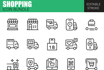 Flat Style Shopping Icon Set – Vector Collection for Retail Sales, Online Marketplaces, and Consumer Purchase Behavior