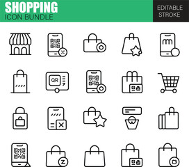 Retail Shopping Icon Collection – Flat Vector Set for Storefronts, Sales Tags, Customer Checkout, and E-commerce Solutions