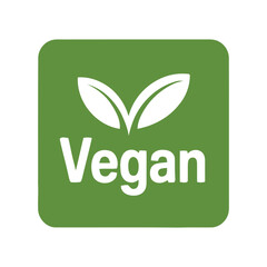 Green Square Vegan Symbol with Leaves and Text