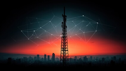 Fototapeta premium Communication Tower Sunset Cityscape