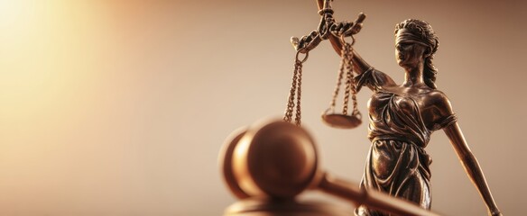 The Lady Justice Statue with Scales and Gavel Symbolizing Law and Order