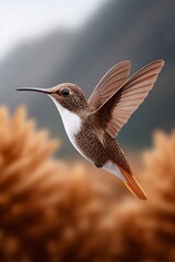 Fototapeta premium Hummingbird in Flight Against a Blurred Background