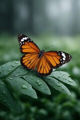 Fototapeta premium Close-up of a Monarch Butterfly on Green Leaves