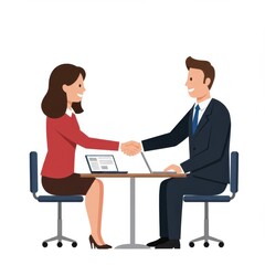 Fototapeta premium Business handshake between woman and man isolated on white background, for agreement, partnership, or deal.