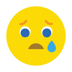 Fototapeta premium Crying Emoji Illustration Yellow Face with Blue Eyes and a Tear