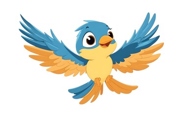 Fototapeta premium Adorable Cartoon Bluebird Soaring A Delightful Illustration of Flight