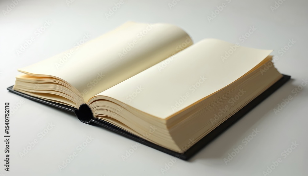 Aufkleber Open notebook with blank cream pages on white background. Mockup offers simple space for note-taking, creative branding, design, writing, drawing. Perfect for education, office, school, diary,