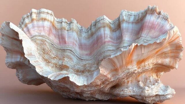 Stunning large seashell with intricate patterns and soft pastel colors against a neutral background
