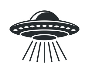 Simple black and white illustration of a flying saucer