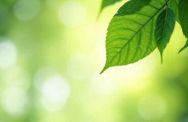 Green leaf on blurred green plants background. Sunlight in garden natural green plants landscape. Ecology and eco-friendly concepts. Perfect for nature, eco projects, wallpaper, fresh design, ecology.