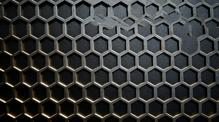 Honeycomb Grid Metallic Texture Abstract Design Industrial Pattern Metal Surface Geometric Art Modern Background Futuristic Style Technological Feel Interlocking Shapes Structural Composition
