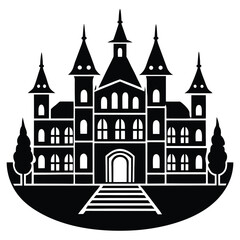 Fototapeta premium Black and white silhouette of a majestic castle
