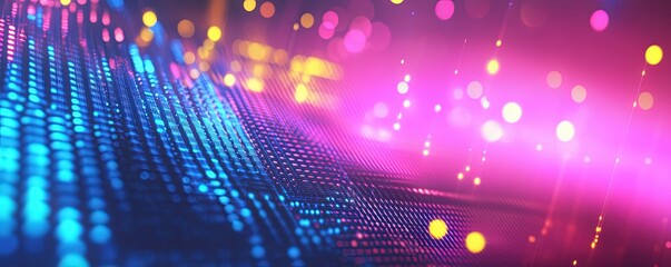 Abstract Data Visualization with Blue Grid and Pink Light