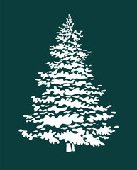 Snow covered tree object. hand drawing. Not AI. Vector illustration.