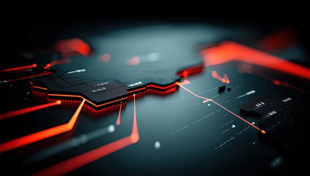 Circuit Board with Red Lines