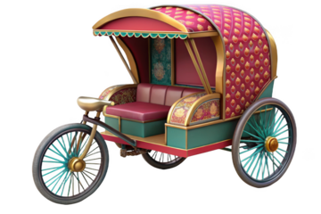Ornate vintage rickshaw isolated on transparent background