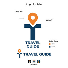 Travel Guide Logo with Map Pin and Letter T Concept
