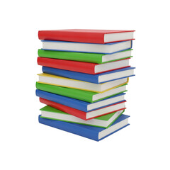 Stack of Colorful Books in 3D Style on Transparent Background