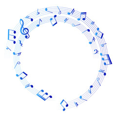Blue music notes round shape, vector illustration.