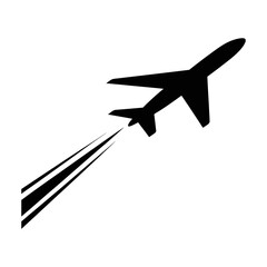 Airplane taking off silhouette isolated on white background