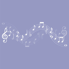 White music notes flowing, vector illustration.