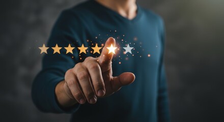 Achieving Five Star Success - Hand reaching for a glowing fifth star, signifying achievement and excellence in customer ratings and feedback