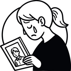 Icon of a crying person holding a photo frame,.
