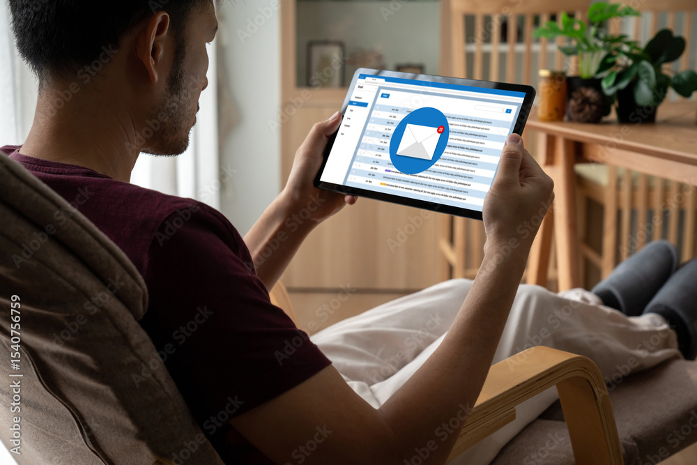 Poster email notification message showing on computer screen snugly. digital marketing message information 